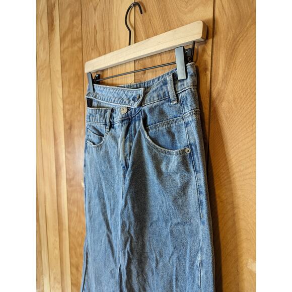 Only Jeans Y2K Wide Leg Flare Asymmetric Double Waistband Medium Wash 26 - Picture 6 of 7